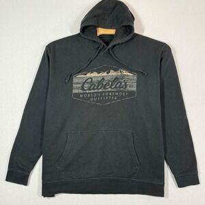 Cabela's Hoodie Mens 2XL Black Pullover Logo Outdoor Hunting Casual Faded